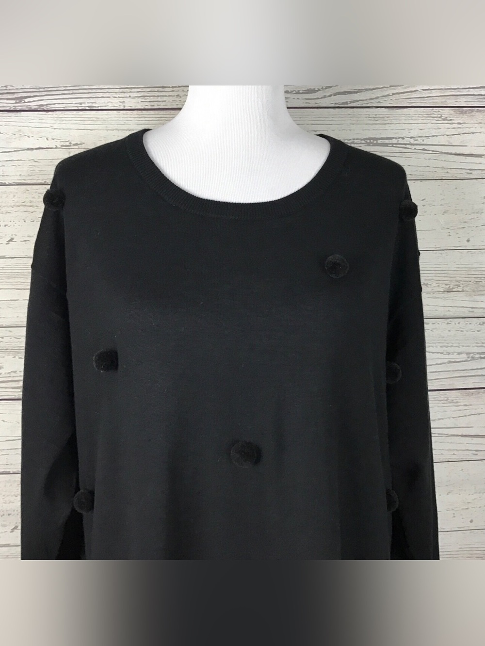 crown & ivy Black Pom Pom Crewneck Sweater Size 2X - Picture 3 of 8